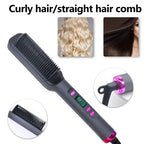 Luxé Ion Hair Straightening Comb featuring versatile styling options for curly and straight hair.