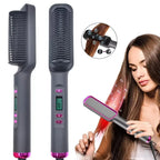 Luxé Ion Hair Straightening Comb shown with features and display for sleek, frizz-free styling.