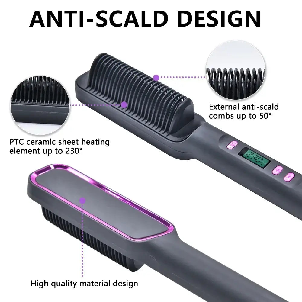 Luxé Ion Hair Straightening Comb with anti-scald design and PTC ceramic heating technology.