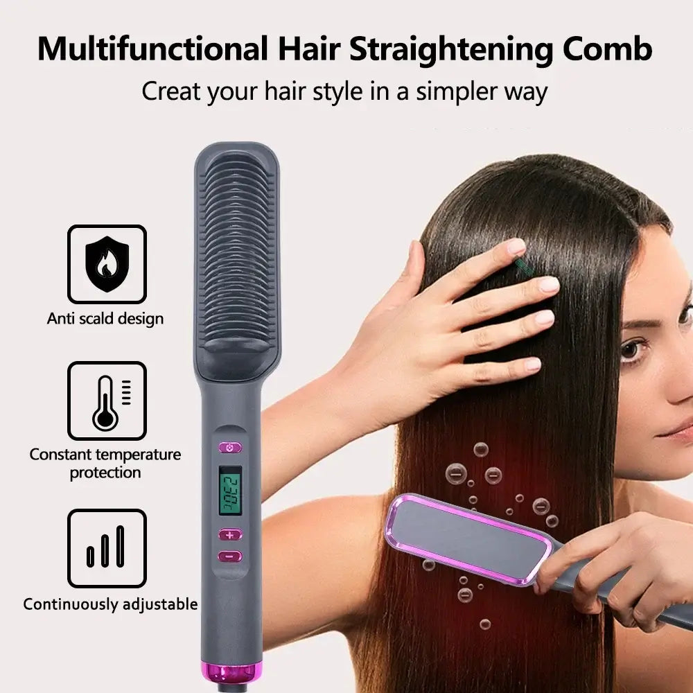 Luxé Ion Hair Straightening Comb with multifunctional features for effortless styling, anti-scald design and adjustable settings.