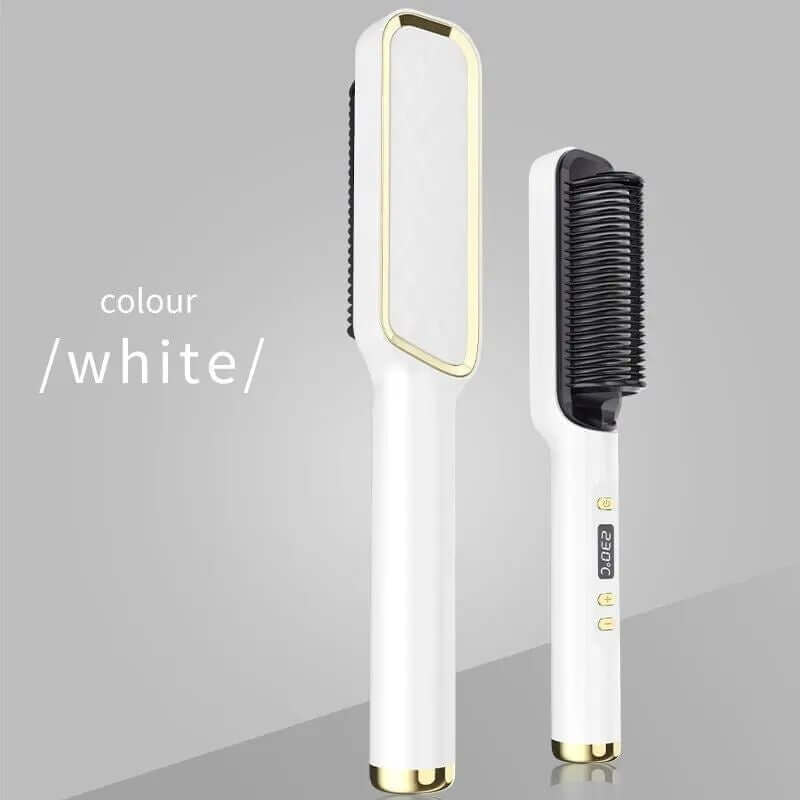 Luxé Ion Hair Straightening Comb in white color with sleek design for luxurious hair styling.