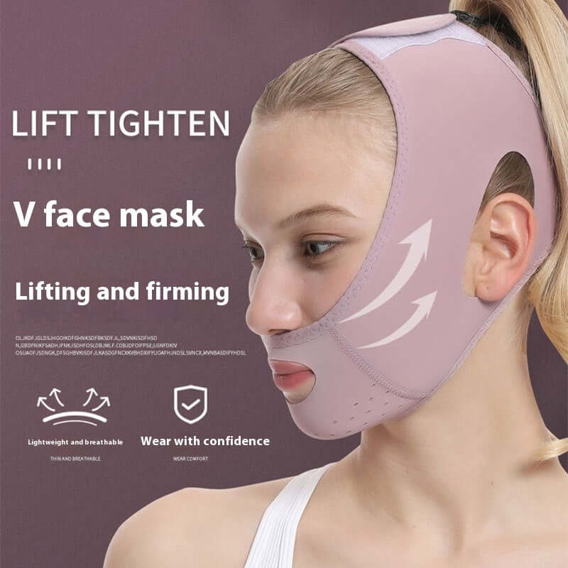 VivaChin™ Double Chin Lifting Mask on a model's face, showcasing its lifting and firming features.