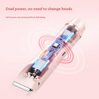 Hair trimmer with dual power technology on a pink background