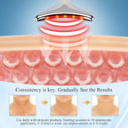 Illustration of a skin care device with red light on a blue background, showing before and after effects.