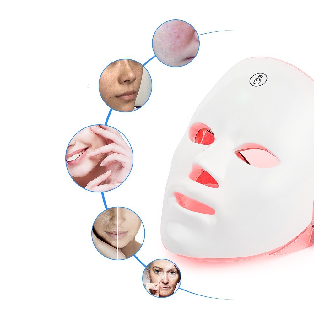 Facial mask with LED lights on a white background