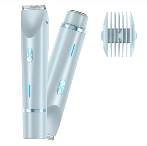 Hair trimmer set with two attachments on a white background