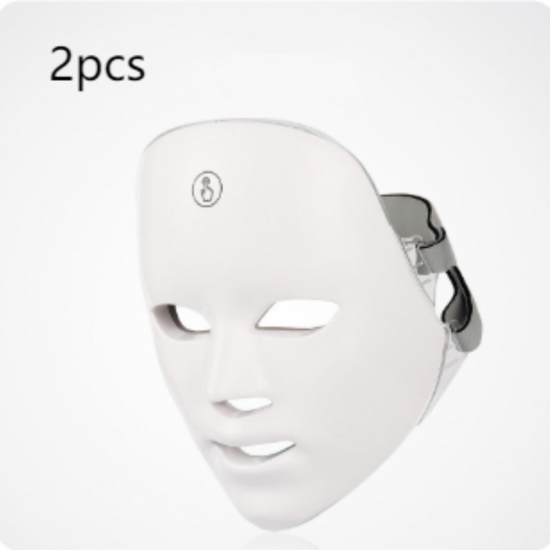 White LED face mask with a strap on a white background, labeled '2pcs'.