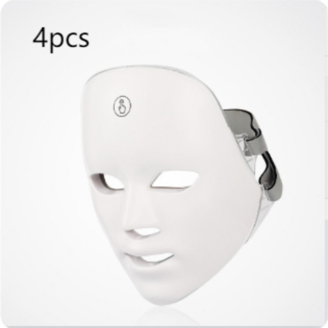White LED face mask with a clip on a white background, labeled '4pcs'.